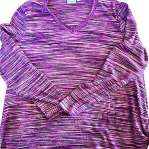 3/$13 Over sized Kim Rogers striped tie dyedish look within fabric, L/S shirt.